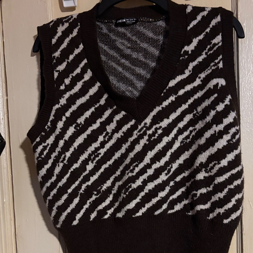 Brown and  Cream Zebra Print Sweater Vest size small